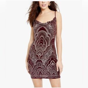 Elegant Burgundy Jump Apparel Sheath Dress Junior Glitter Print! NWT! Size M